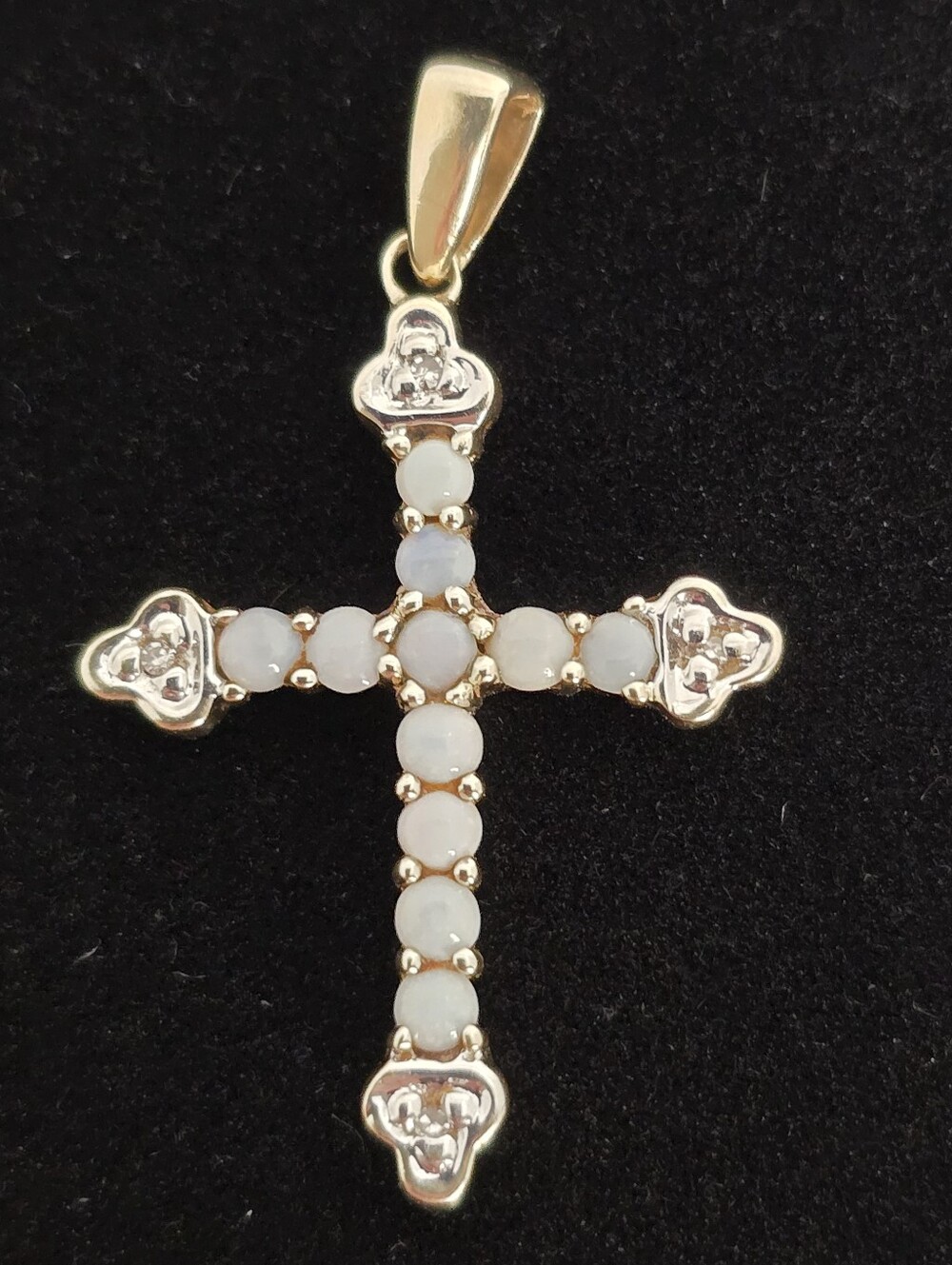 Vintage 'CRP' 10k Solid Gold Opal And Diamond Cross Pendant 1.27 Inch 1.82gr